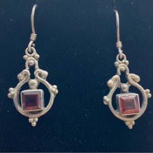 Sterling Garnet Drop Earrings